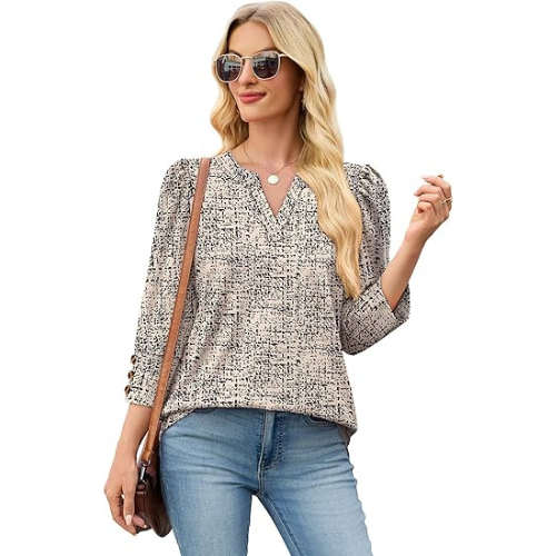 Length Sleeve Womens Tops with Button Cuffs Dressy Casual V Neck Summer Outfits Early Fall Fashion Spring Clothes