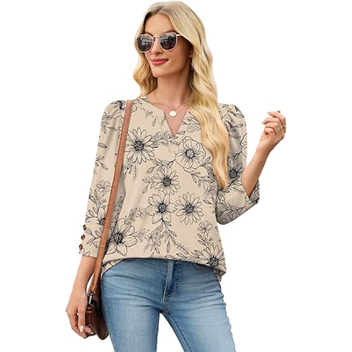 Length Sleeve Womens Tops with Button Cuffs Dressy Casual V Neck Summer Outfits Early Fall Fashion Spring Clothes