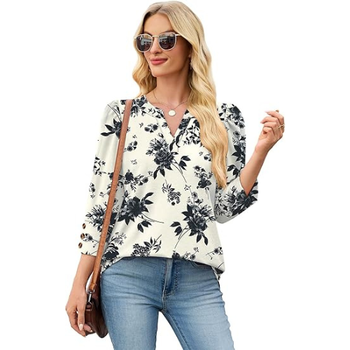 Length Sleeve Womens Tops with Button Cuffs Dressy Casual V Neck Summer Outfits Early Fall Fashion Spring Clothes