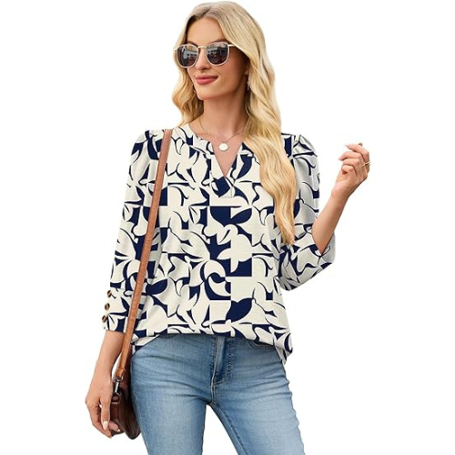 Length Sleeve Womens Tops with Button Cuffs Dressy Casual V Neck Summer Outfits Early Fall Fashion Spring Clothes