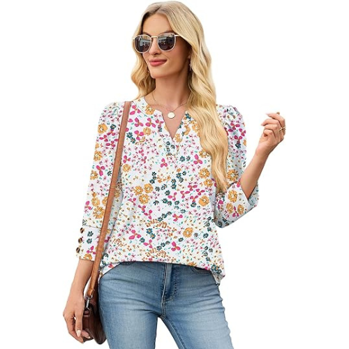 Length Sleeve Womens Tops with Button Cuffs Dressy Casual V Neck Summer Outfits Early Fall Fashion Spring Clothes
