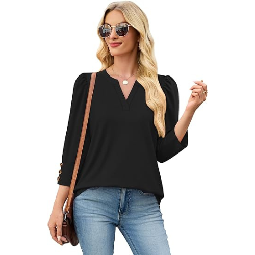 Length Sleeve Womens Tops with Button Cuffs Dressy Casual V Neck Summer Outfits Early Fall Fashion Spring Clothes