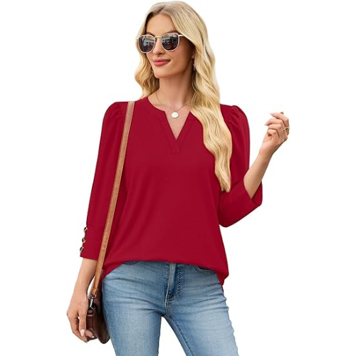Length Sleeve Womens Tops with Button Cuffs Dressy Casual V Neck Summer Outfits Early Fall Fashion Spring Clothes