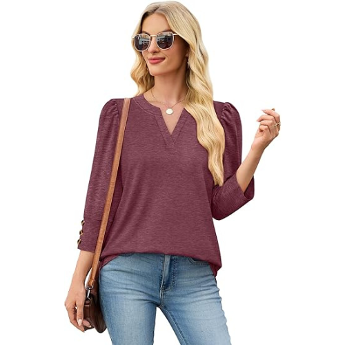 Length Sleeve Womens Tops with Button Cuffs Dressy Casual V Neck Summer Outfits Early Fall Fashion Spring Clothes