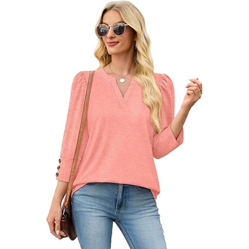 Length Sleeve Womens Tops with Button Cuffs Dressy Casual V Neck Summer Outfits Early Fall Fashion Spring Clothes