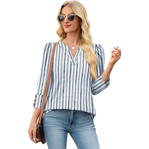 Length Sleeve Womens Tops with Button Cuffs Dressy Casual V Neck Summer Outfits Early Fall Fashion Spring Clothes