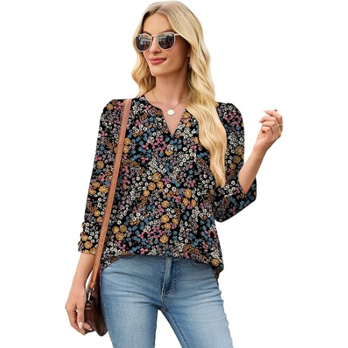 Length Sleeve Womens Tops with Button Cuffs Dressy Casual V Neck Summer Outfits Early Fall Fashion Spring Clothes