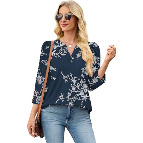 Length Sleeve Womens Tops with Button Cuffs Dressy Casual V Neck Summer Outfits Early Fall Fashion Spring Clothes