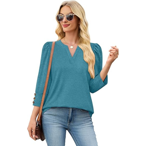 Length Sleeve Womens Tops with Button Cuffs Dressy Casual V Neck Summer Outfits Early Fall Fashion Spring Clothes