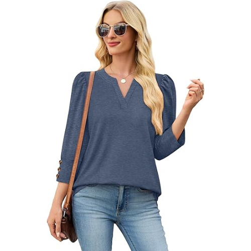 Length Sleeve Womens Tops with Button Cuffs Dressy Casual V Neck Summer Outfits Early Fall Fashion Spring Clothes