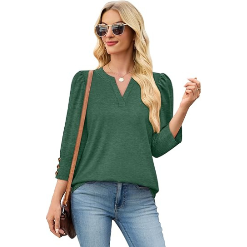 Length Sleeve Womens Tops with Button Cuffs Dressy Casual V Neck Summer Outfits Early Fall Fashion Spring Clothes