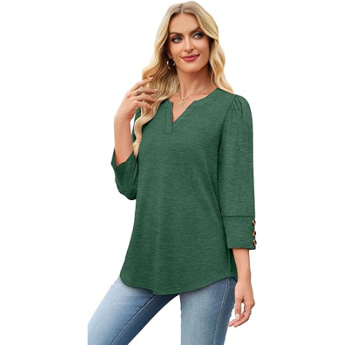Length Sleeve Womens Tops with Button Cuffs Dressy Casual V Neck Summer Outfits Early Fall Fashion Spring Clothes