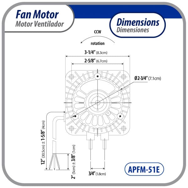 Appli Parts APFM-51E 5W Refrigeration Condenser and Evaporator Motor 115V 60Hz 0.4A 1450rpm Includes Base and 8in Aluminum Fan Blade CCW Shaft end Universal fit