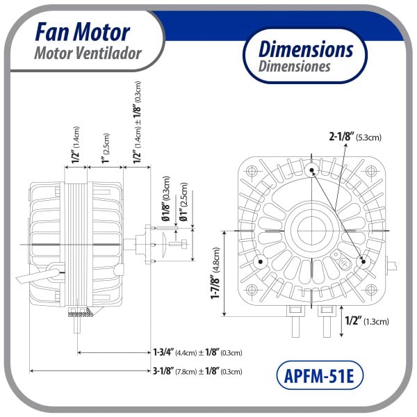 Appli Parts APFM-51E 5W Refrigeration Condenser and Evaporator Motor 115V 60Hz 0.4A 1450rpm Includes Base and 8in Aluminum Fan Blade CCW Shaft end Universal fit