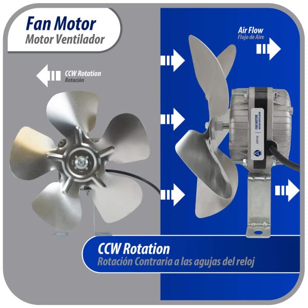 Appli Parts APFM-51E 5W Refrigeration Condenser and Evaporator Motor 115V 60Hz 0.4A 1450rpm Includes Base and 8in Aluminum Fan Blade CCW Shaft end Universal fit