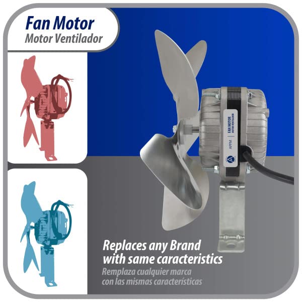 Appli Parts APFM-51E 5W Refrigeration Condenser and Evaporator Motor 115V 60Hz 0.4A 1450rpm Includes Base and 8in Aluminum Fan Blade CCW Shaft end Universal fit