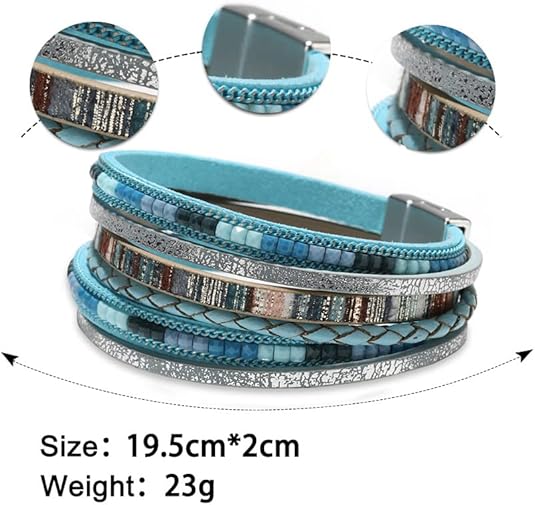Fesciory Leather Wrap Bracelets for Women, Boho Leopard Multi-Layer Crystal Beads Cuff Bracelet Jewelry