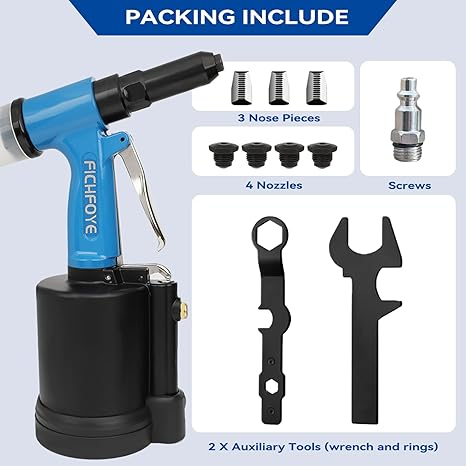 Rivet Gun, 4000LBF Air Rivet Gun Set- 3/32", 1/8", 5/32", 3/16", 1/4" Riveter with NPT 1/4 inch for Automotive, Construction, Manufacturing Industries