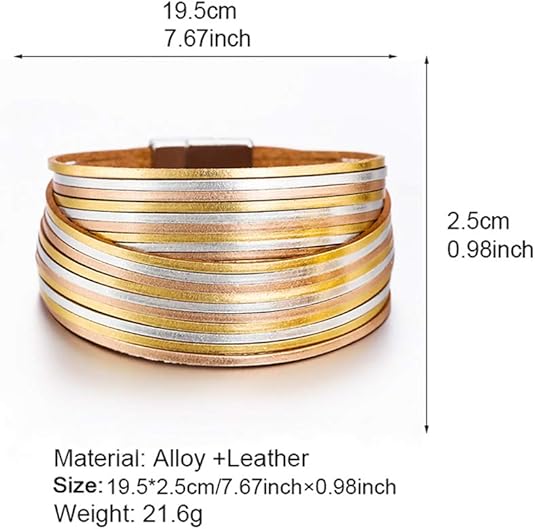 Fesciory Leather Wrap Bracelets for Women, Boho Leopard Multi-Layer Crystal Beads Cuff Bracelet Jewelry