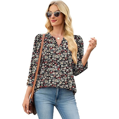 Length Sleeve Womens Tops with Button Cuffs Dressy Casual V Neck Summer Outfits Early Fall Fashion Spring Clothes