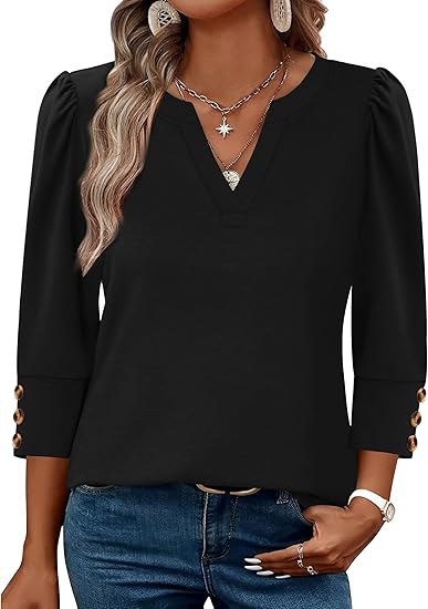 Length Sleeve Womens Tops with Button Cuffs Dressy Casual V Neck Summer Outfits Early Fall Fashion Spring Clothes