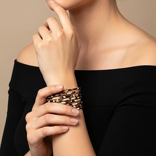 Fesciory Leather Wrap Bracelets for Women, Boho Leopard Multi-Layer Crystal Beads Cuff Bracelet Jewelry