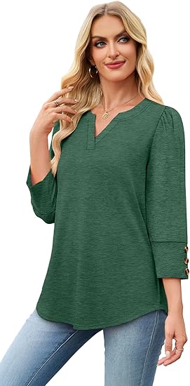 Length Sleeve Womens Tops with Button Cuffs Dressy Casual V Neck Summer Outfits Early Fall Fashion Spring Clothes