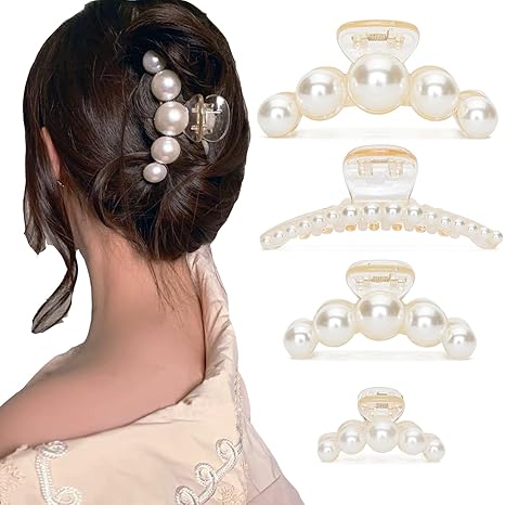 Pearl Hair Clips,Elegant Hair Clip Strong Hold Jaw Clips,Big Pearl Hair Claw Clips Barrettes Nonslip Birthday Mother's Day Wedding Gift for Women Girls Daughter Girlfriend (6 Pack)