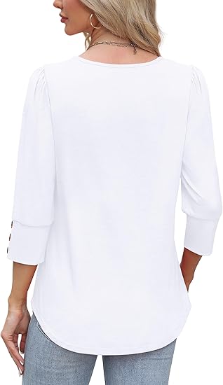 Length Sleeve Womens Tops with Button Cuffs Dressy Casual V Neck Summer Outfits Early Fall Fashion Spring Clothes