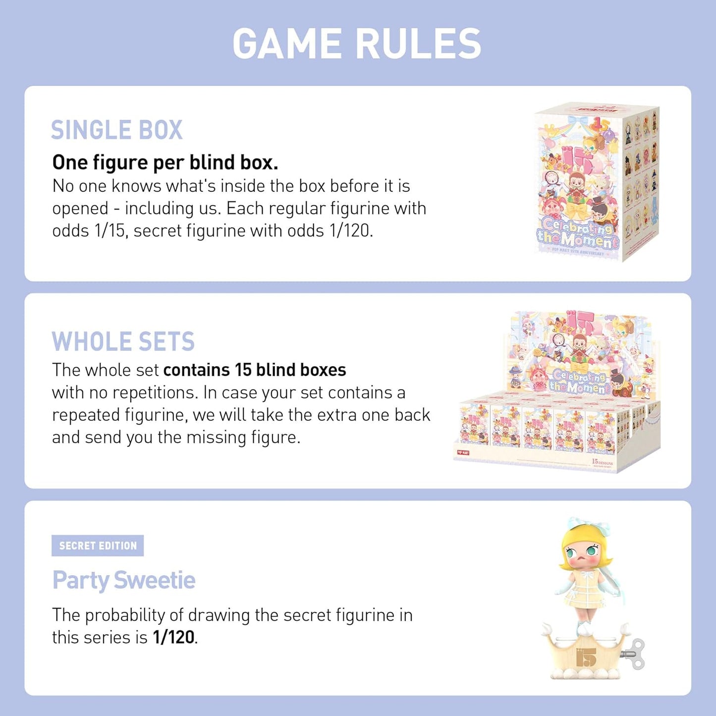 POP MART Celebrating The Moment POP MART 15th Anniversary Series Blind Box Figures, Collectible Toys Home Decorations, Holiday Birthday Gifts for Girls and Boys, Single Box