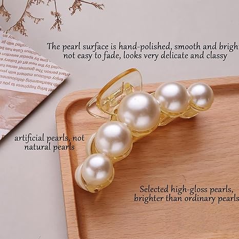 Pearl Hair Clips,Elegant Hair Clip Strong Hold Jaw Clips,Big Pearl Hair Claw Clips Barrettes Nonslip Birthday Mother's Day Wedding Gift for Women Girls Daughter Girlfriend (6 Pack)