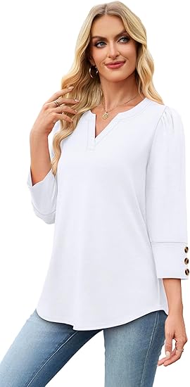 Length Sleeve Womens Tops with Button Cuffs Dressy Casual V Neck Summer Outfits Early Fall Fashion Spring Clothes