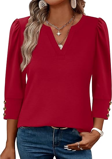 Length Sleeve Womens Tops with Button Cuffs Dressy Casual V Neck Summer Outfits Early Fall Fashion Spring Clothes