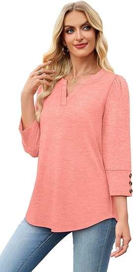 Length Sleeve Womens Tops with Button Cuffs Dressy Casual V Neck Summer Outfits Early Fall Fashion Spring Clothes
