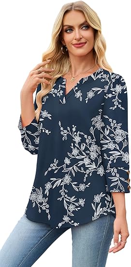 Length Sleeve Womens Tops with Button Cuffs Dressy Casual V Neck Summer Outfits Early Fall Fashion Spring Clothes