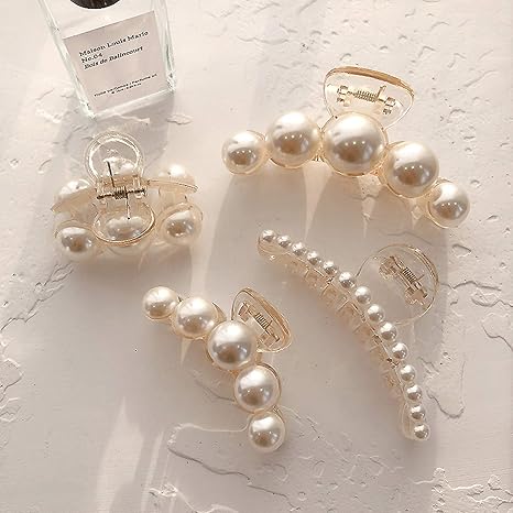 Pearl Hair Clips,Elegant Hair Clip Strong Hold Jaw Clips,Big Pearl Hair Claw Clips Barrettes Nonslip Birthday Mother's Day Wedding Gift for Women Girls Daughter Girlfriend (6 Pack)
