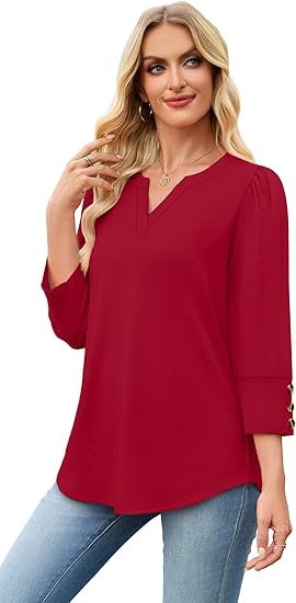 Length Sleeve Womens Tops with Button Cuffs Dressy Casual V Neck Summer Outfits Early Fall Fashion Spring Clothes