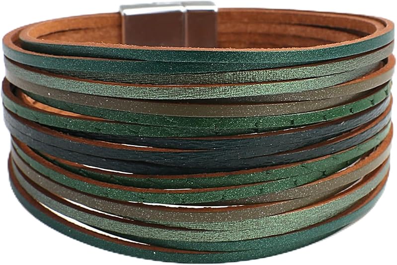 Fesciory Leather Wrap Bracelets for Women, Boho Leopard Multi-Layer Crystal Beads Cuff Bracelet Jewelry