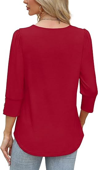 Length Sleeve Womens Tops with Button Cuffs Dressy Casual V Neck Summer Outfits Early Fall Fashion Spring Clothes