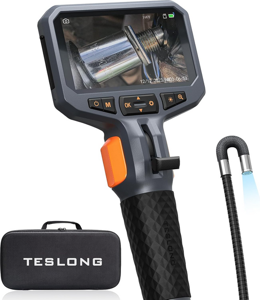 Two-Way Articulating Borescope with Light, Industrial Endoscope Inspection Camera with Articulated Probe, Flexible Mechanic Fiber Optic Snake Scope Cam for Wall Automotive Engine Inspect-5FT