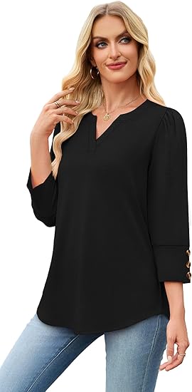 Length Sleeve Womens Tops with Button Cuffs Dressy Casual V Neck Summer Outfits Early Fall Fashion Spring Clothes