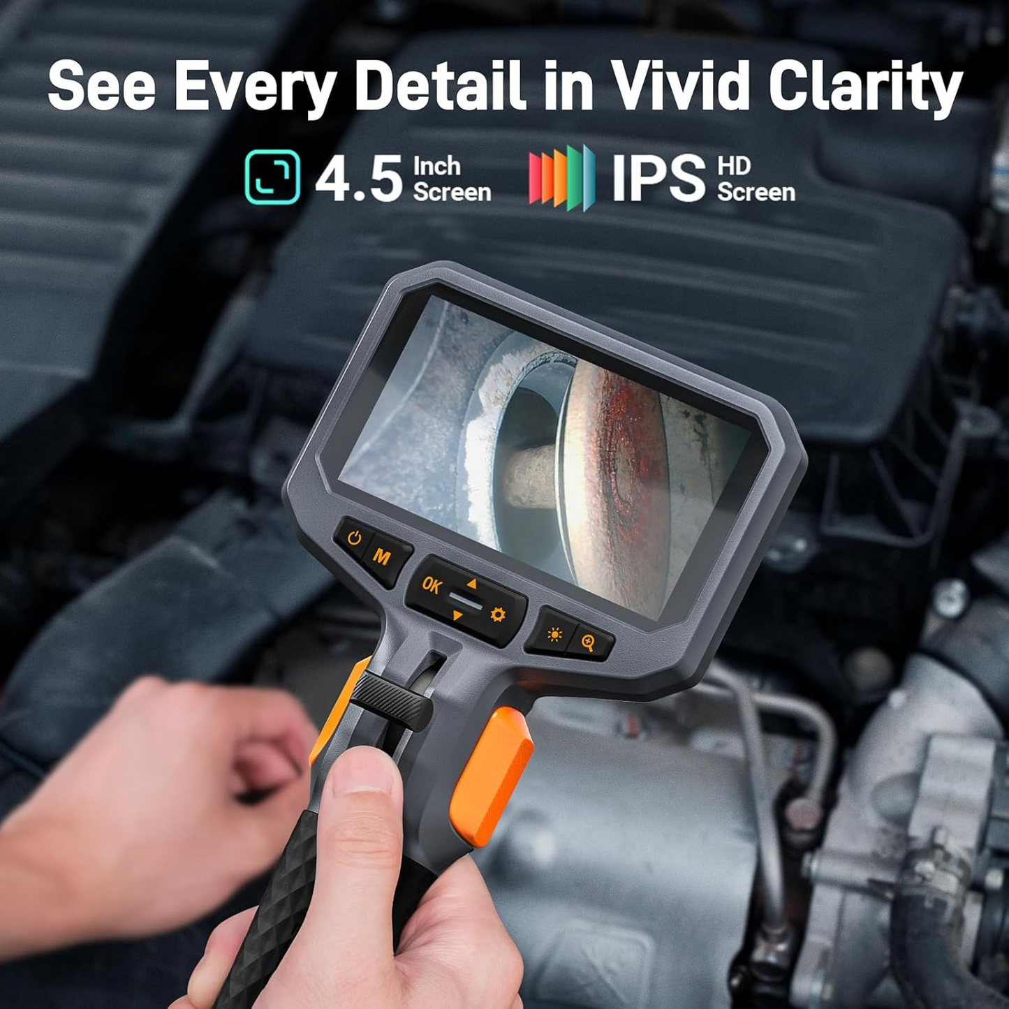 Two-Way Articulating Borescope with Light, Industrial Endoscope Inspection Camera with Articulated Probe, Flexible Mechanic Fiber Optic Snake Scope Cam for Wall Automotive Engine Inspect-5FT