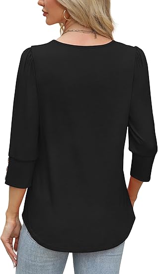 Length Sleeve Womens Tops with Button Cuffs Dressy Casual V Neck Summer Outfits Early Fall Fashion Spring Clothes