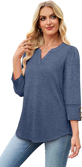 Length Sleeve Womens Tops with Button Cuffs Dressy Casual V Neck Summer Outfits Early Fall Fashion Spring Clothes