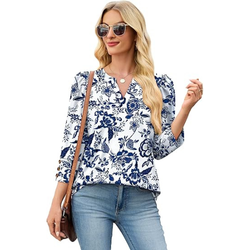Length Sleeve Womens Tops with Button Cuffs Dressy Casual V Neck Summer Outfits Early Fall Fashion Spring Clothes