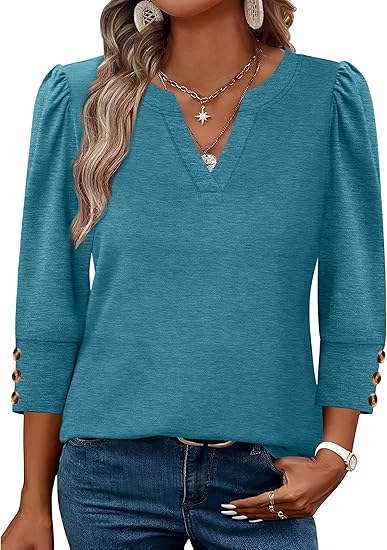 Length Sleeve Womens Tops with Button Cuffs Dressy Casual V Neck Summer Outfits Early Fall Fashion Spring Clothes