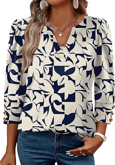 Length Sleeve Womens Tops with Button Cuffs Dressy Casual V Neck Summer Outfits Early Fall Fashion Spring Clothes
