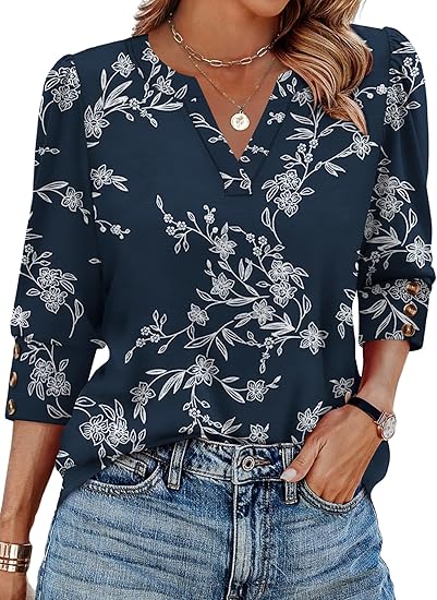 Length Sleeve Womens Tops with Button Cuffs Dressy Casual V Neck Summer Outfits Early Fall Fashion Spring Clothes
