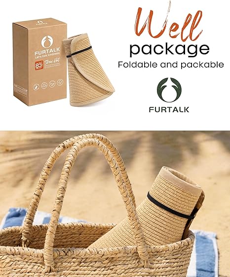 Sun Hats for Women Wide Brim Beach Hat Straw Visor Ponytail Summer UV Packable Foldable Beach Vacation Essentials