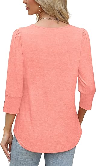 Length Sleeve Womens Tops with Button Cuffs Dressy Casual V Neck Summer Outfits Early Fall Fashion Spring Clothes